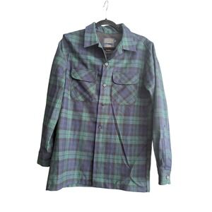 Pendleton The Original Board Shirt Plaid Wool Blend Women's Size S Green Navy